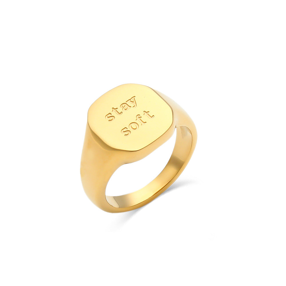 Wholesale English Alphabet Ring Titanium Steel Electroplated 18K Gold Ring ACC-RS-Mengj001