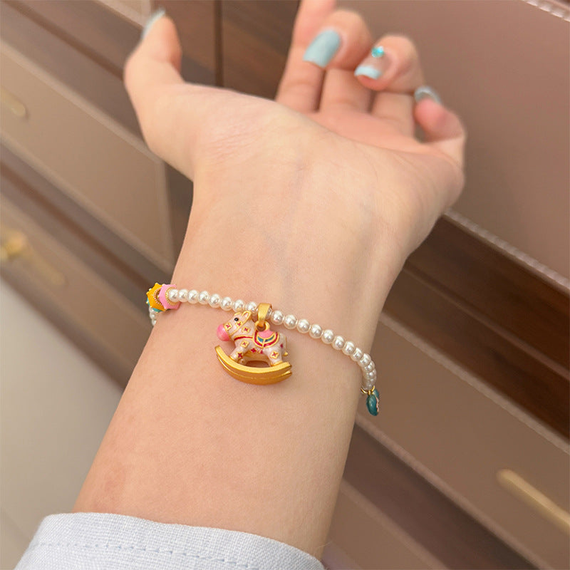 Wholesale Summer Cute Color Dopamine Oil Enamel Trojan Horse Pearl Necklace