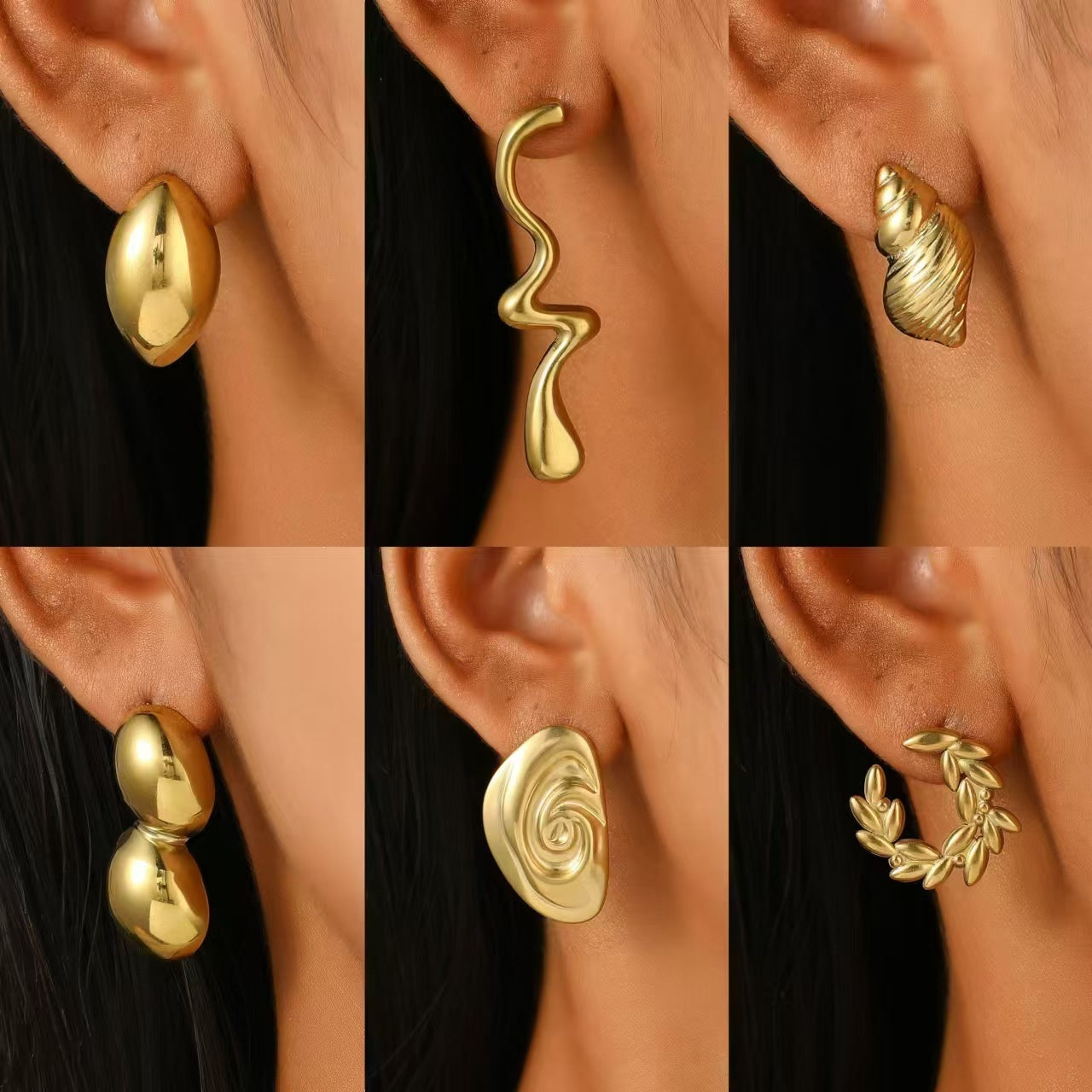 Wholesale Vintage French Geometric Irregular Drop Earrings for Women,  Stainless Steel Gold Plated Trendy Fashion Accessory Gift