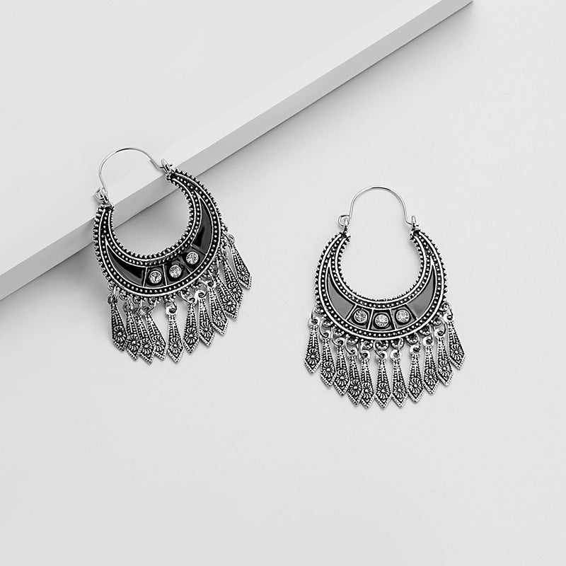 Wholesale Bohemian Owl Dream Catcher Feather Tassel Earrings Turquoise Geometric Carved Fashion Accessory Gift
