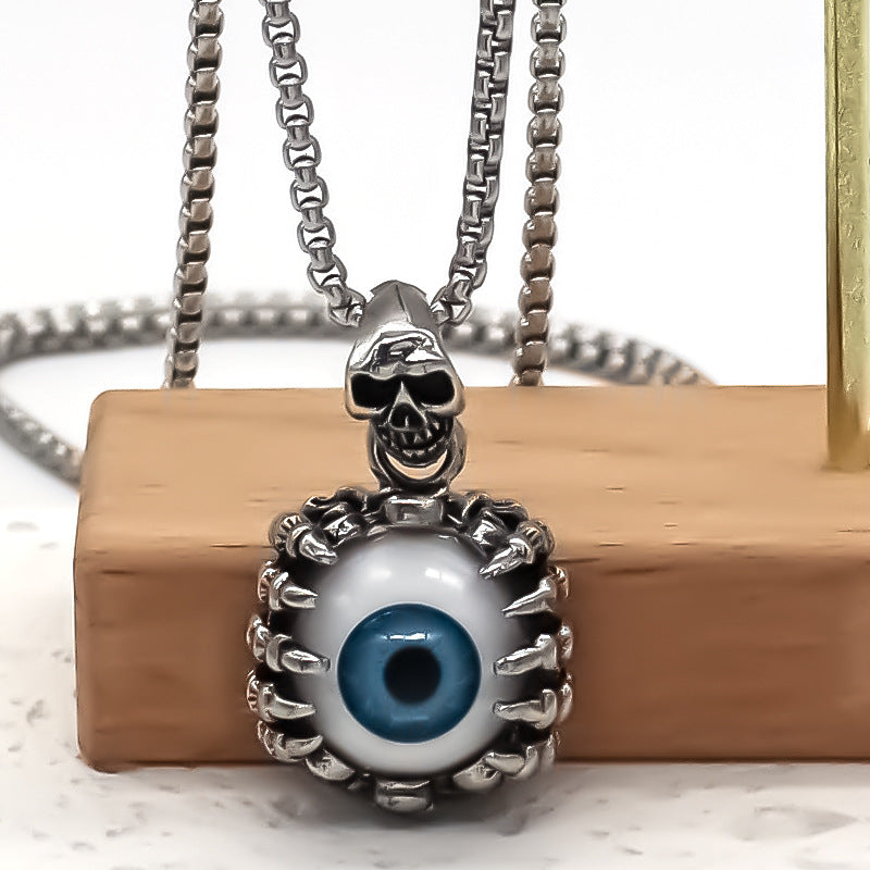 Wholesale Trendy Evil Eye Pendant Necklace For Men Silver Alloy Clavicle Chain Street Style Jewelry Accessory Resale