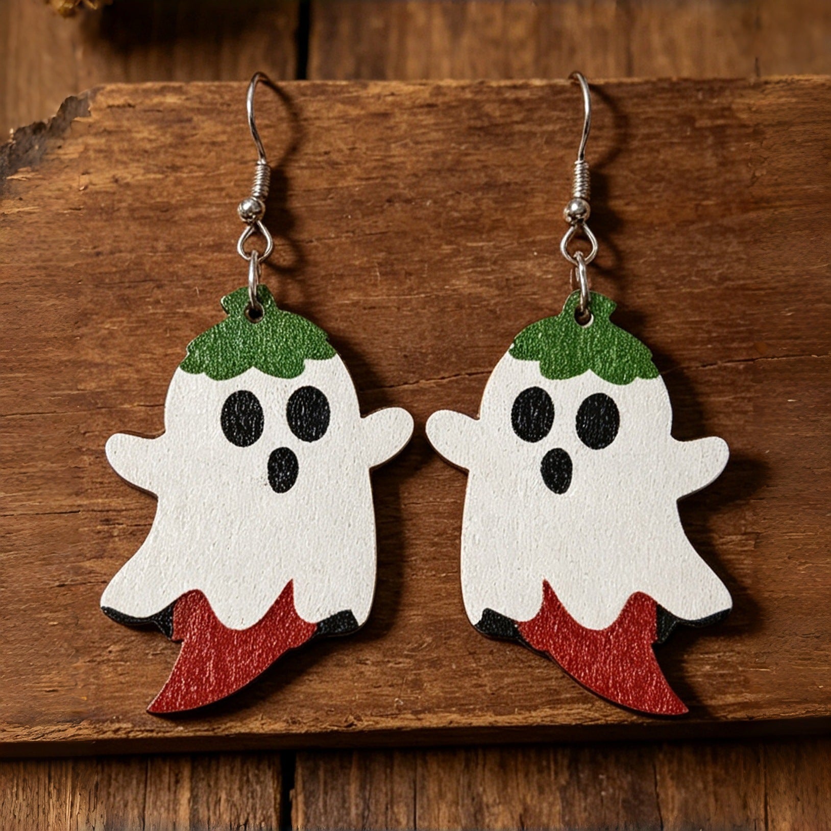 Wholesale Wooden Cartoon Chili Pepper Ghost Earrings  Party Fashion Accessory