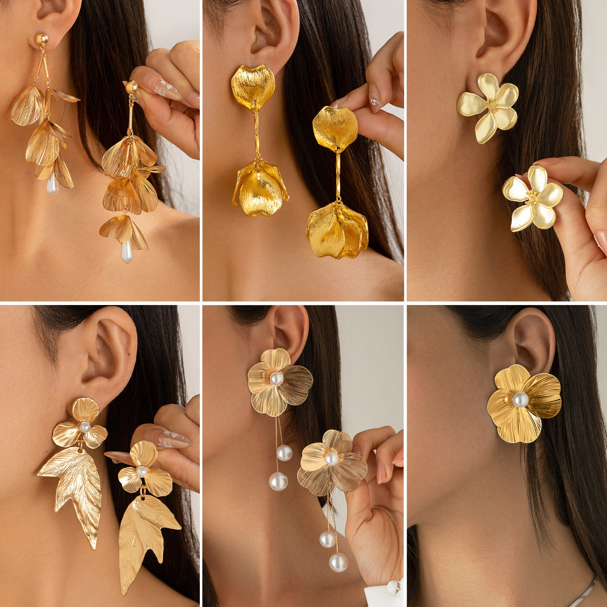 Wholesale Alloy Matte Gold Faux Pearl Ginkgo Floral Earrings Trendy Jewelry Accessory For Party Wear And Boutique Resale