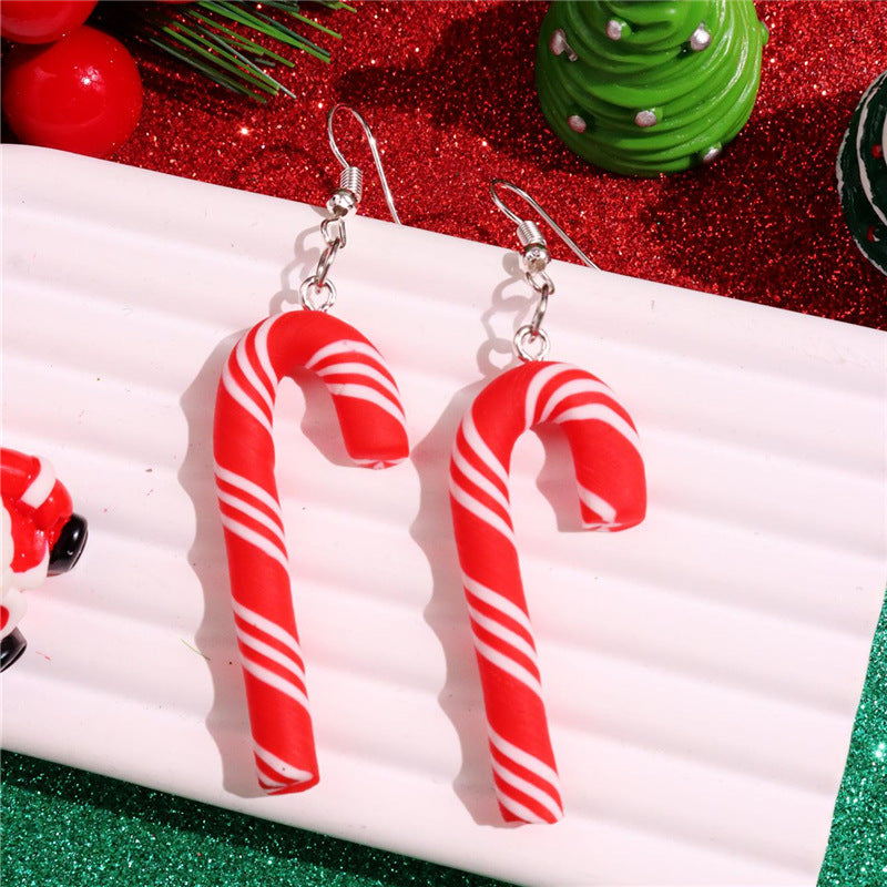 Wholesale  Soft Clay Large Candy Cane Christmas Colorful Rainbow Earrings