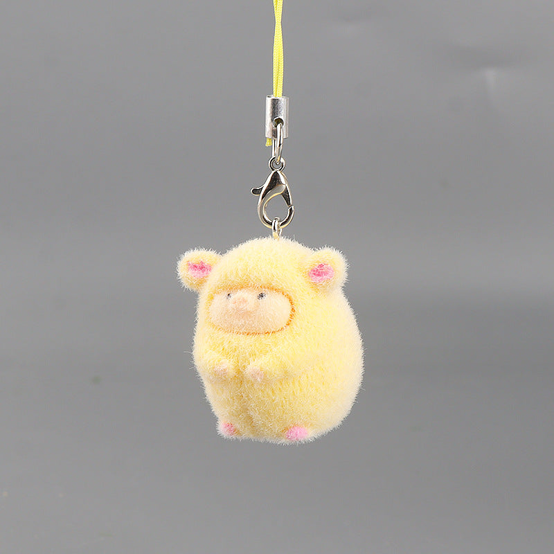 Wholesale Resin flocked 3D cartoon cute pig pendant keychain