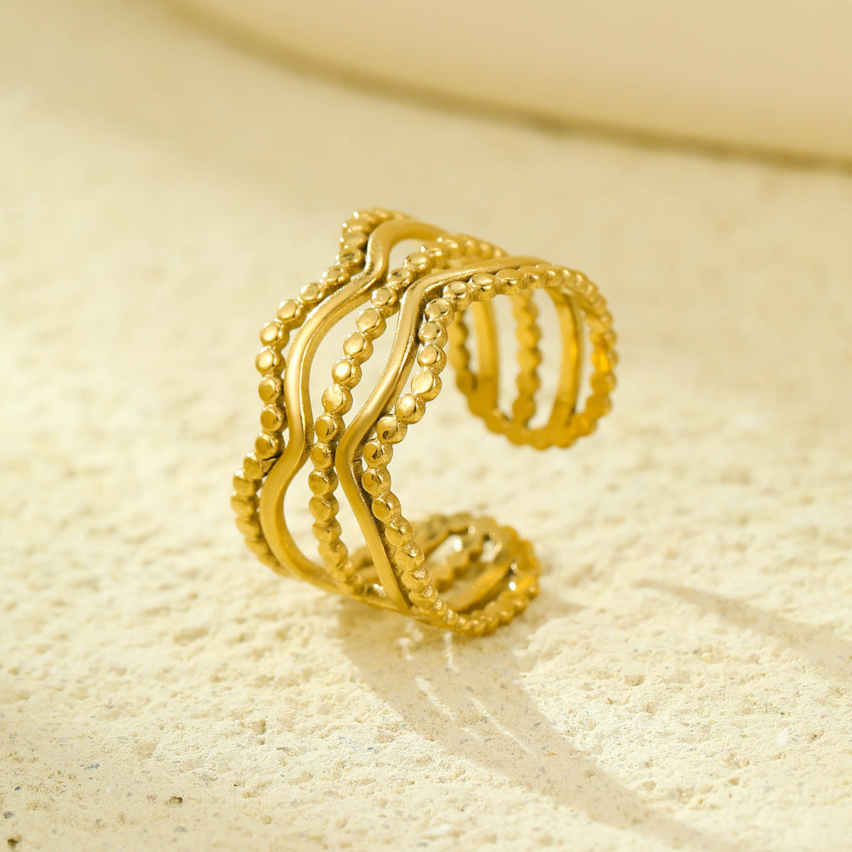Wholesale stainless steel open ring 18K gold non-fading multi-layer geometric hollow  ring