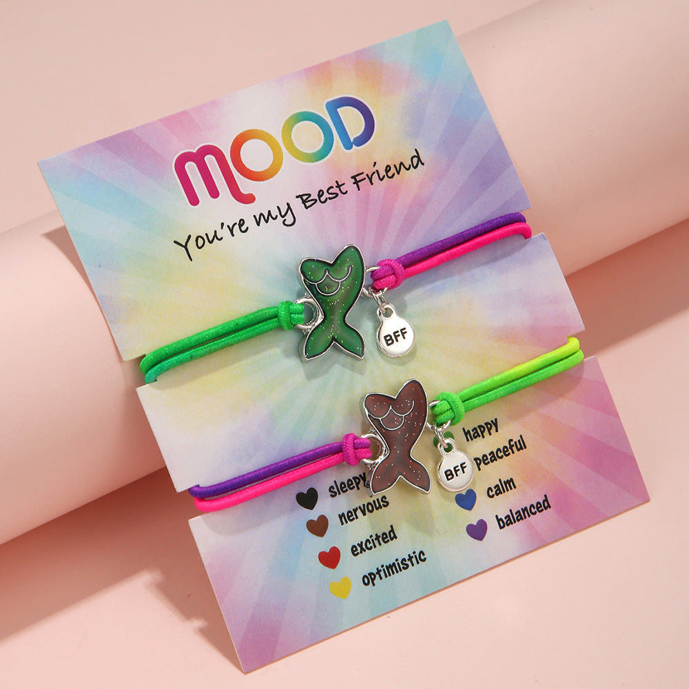 Wholesale Thermochromic Cartoon Pattern Elastic Bracelet Alloy Oil Drop Children' s Bracelet