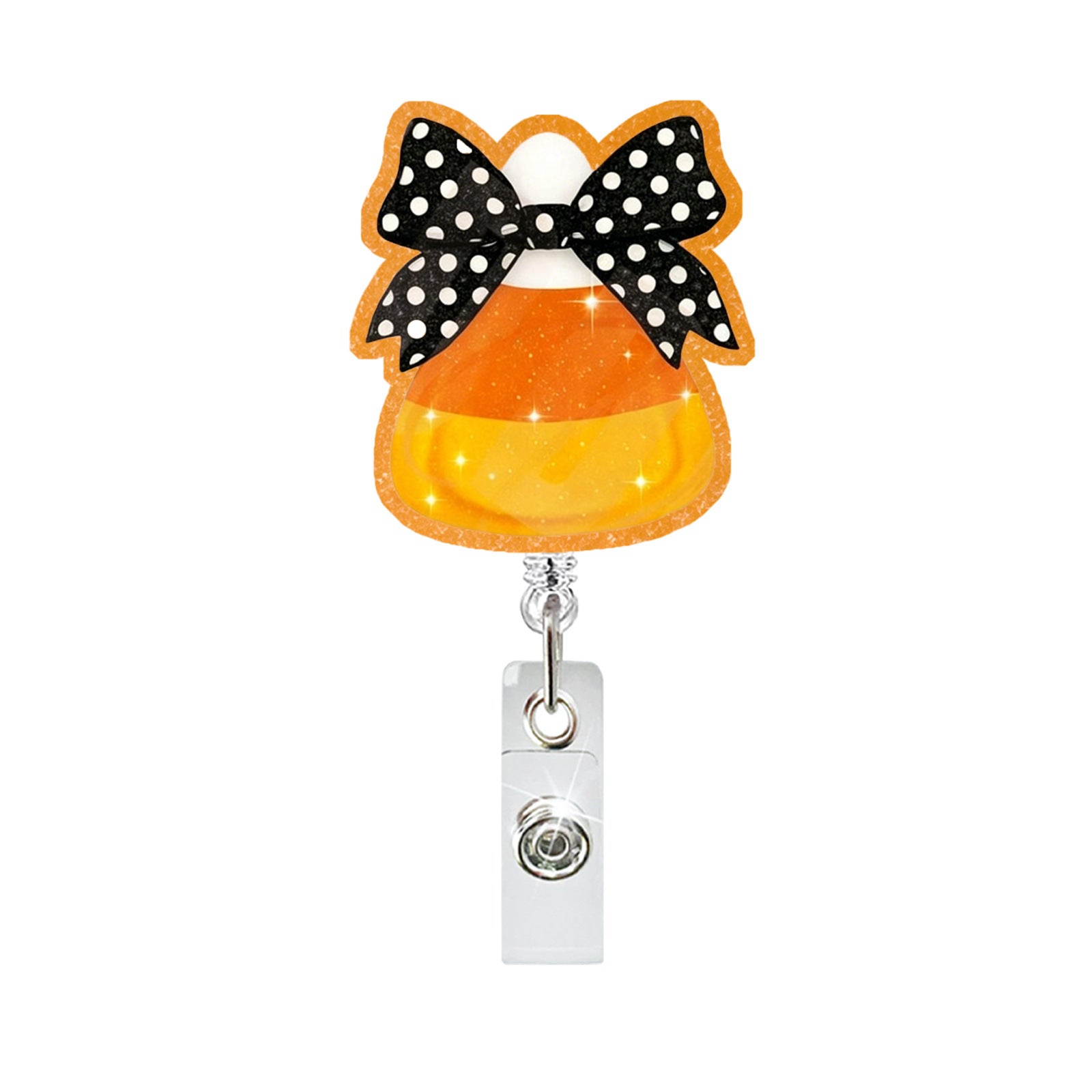 Wholesale Chic Bow Retractable Badge Reel with Glitter Acrylic Charm for Nurses and Teachers