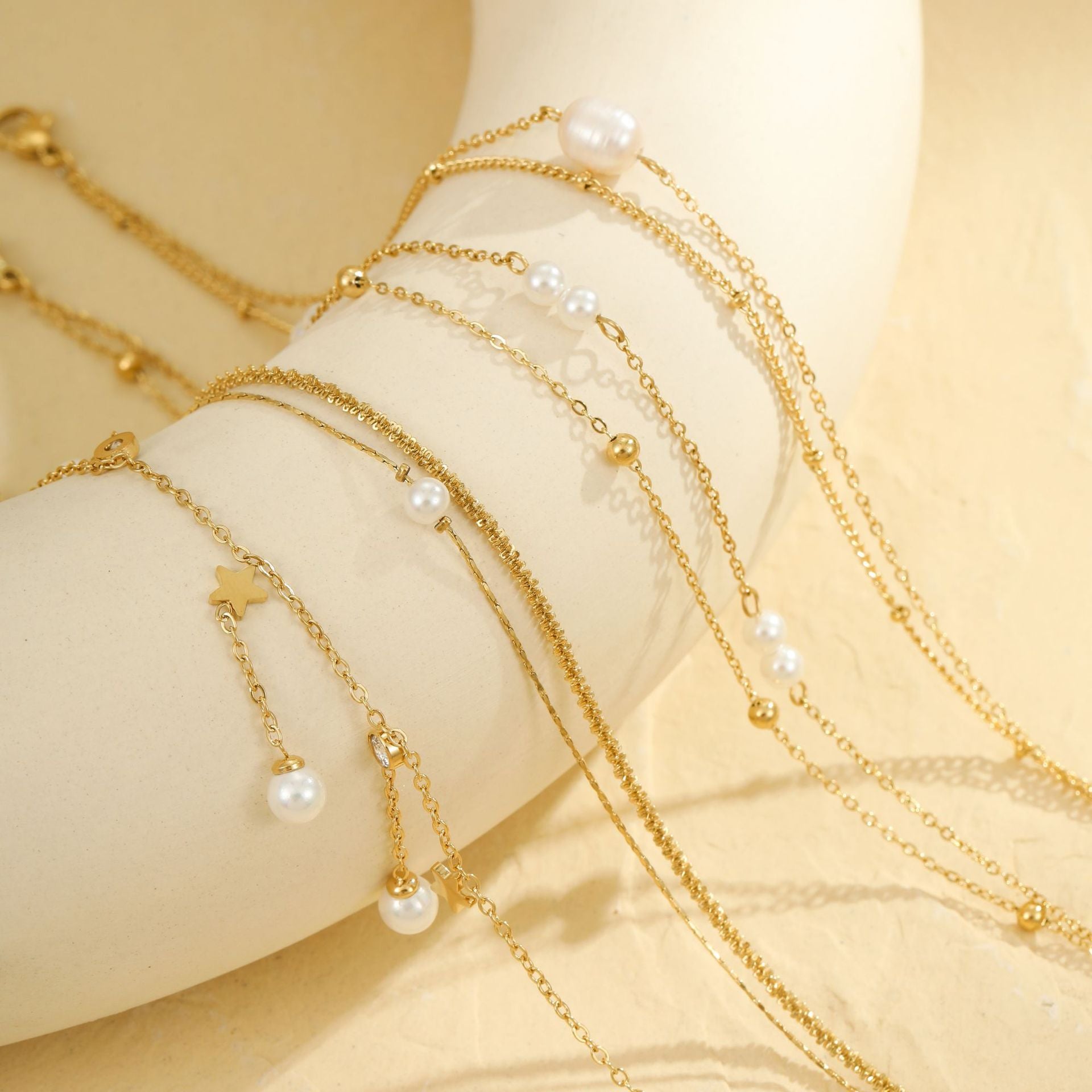 Wholesale Stainless steel summer beach design feeling tassel pearl  anklet