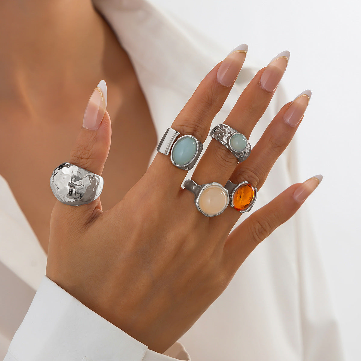 Wholesale Metal Hammered Open Ring Set,  Stackable Vintage Style Gift Fashion Accessories