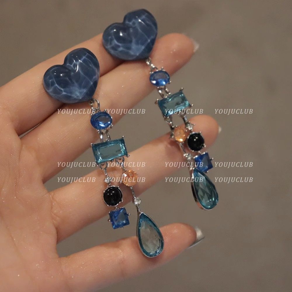 Wholesale Blue Crystal Vintage Colored Tassel Earrings