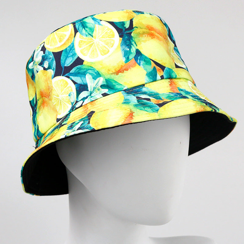 Wholesale Tropical fruit double sided wearing printed pot hat outdoor Bucket Hat