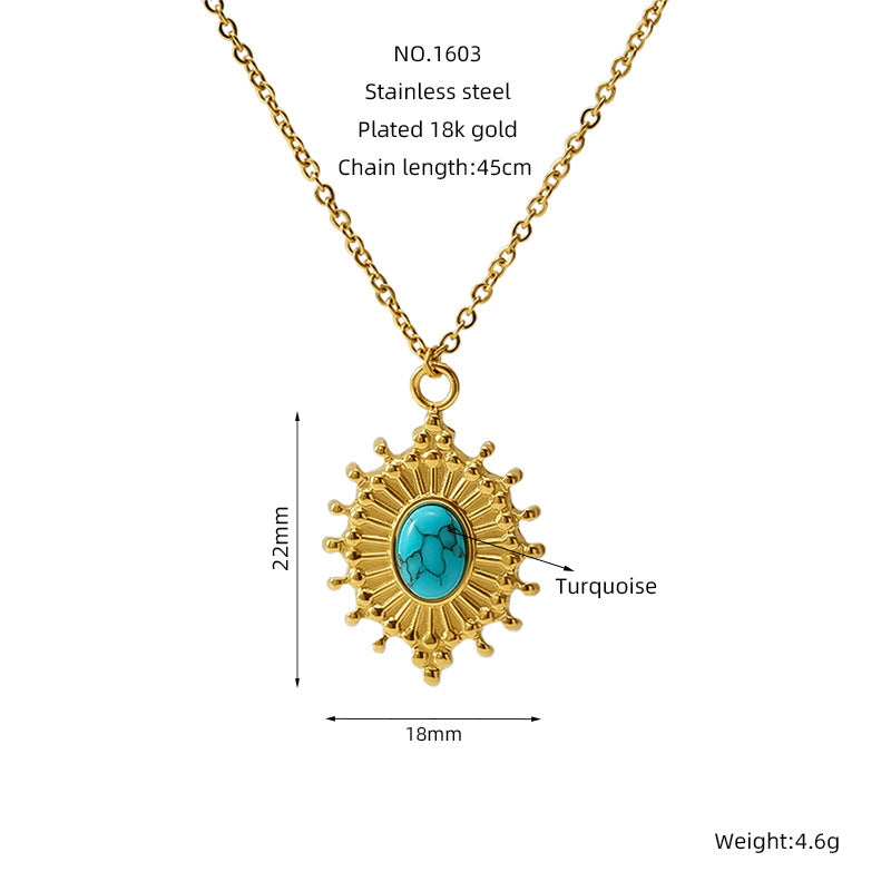 Wholesale titanium steel retro turquoise necklace