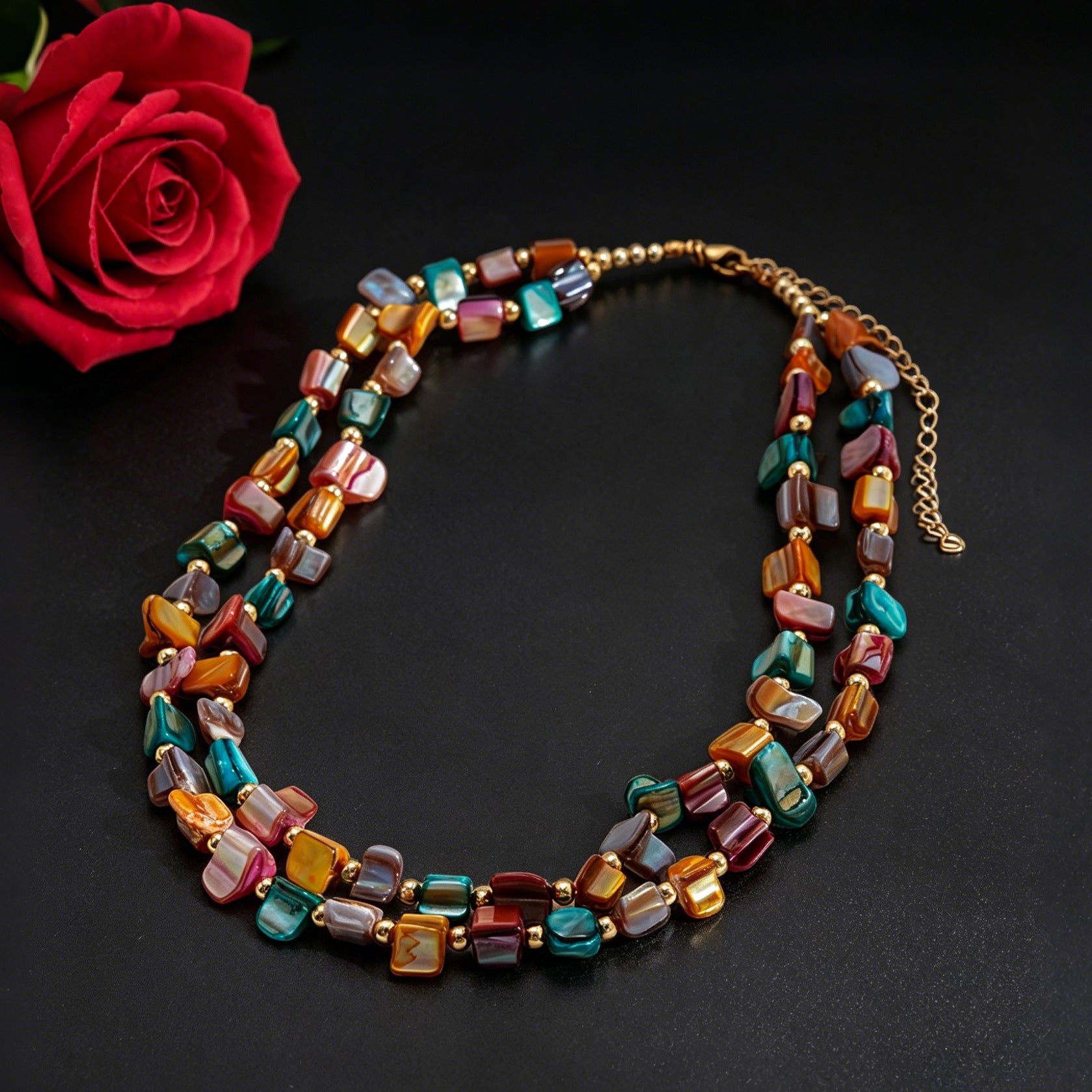 Wholesale Resin Imitation Shell Double-Layer Clavicle Chain - Light Luxury Irregular Bead Design Fashion Jewelry Accessory for Resale