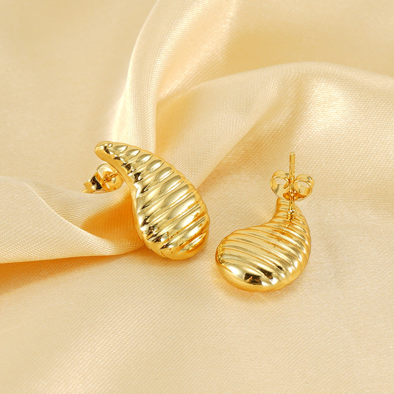 Wholesale Stainless Steel gold-plated water drop texture earrings