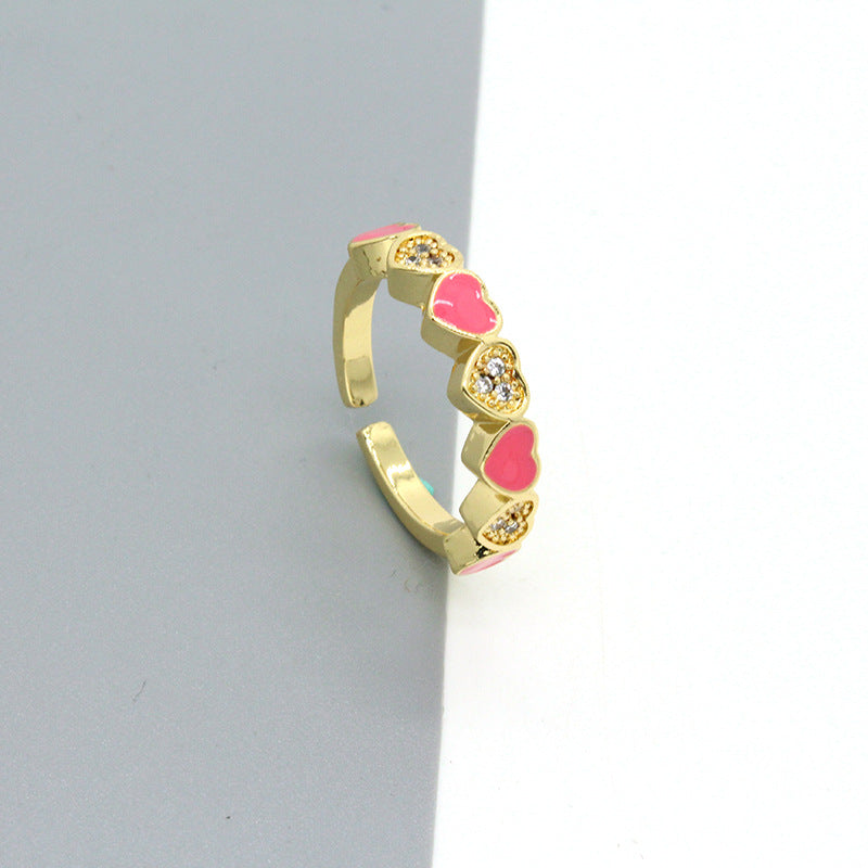 Wholesale Chic Heart Shape Colorful Zircon Alloy Ring Trendy Party Jewelry Accessory Gift