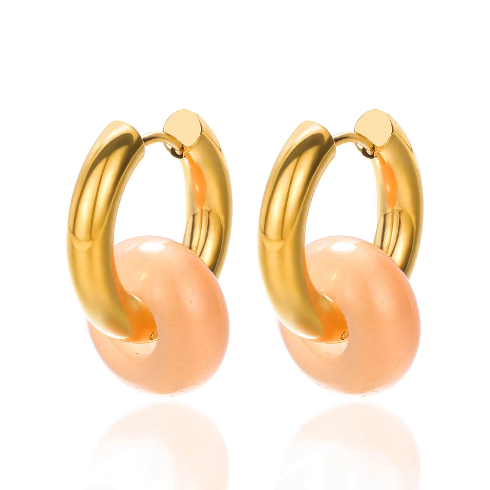 Wholesale Stainless steel earrings plated with 18K gold and natural stone