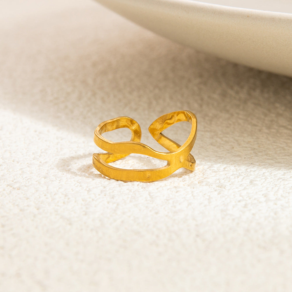 Wholesale Stainless Steel Irregular Wheat Ear Flower Opening 18K Gold Plated Rings ACC-RS-YuHui003