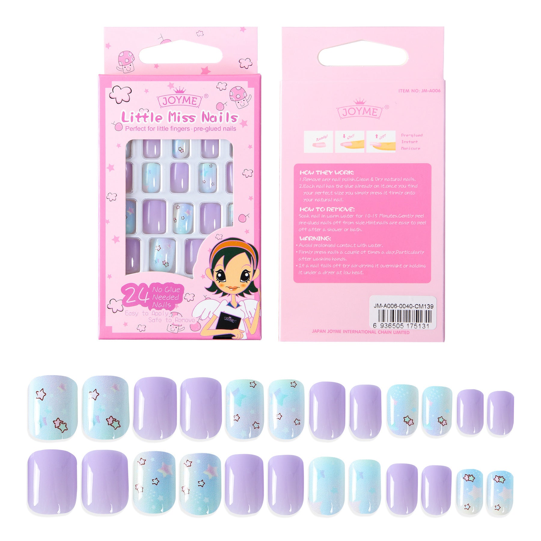 Wholesale Children's Press on Nails Kits 24 Solid Color Back Glue Nail Art Pieces ACC-NS-XKQ004