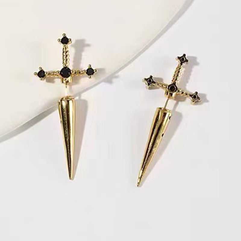 Wholesale Gothic Exaggerated Dagger Crystal Earrings