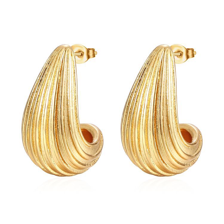 Wholesale Stainless Steel Earrings Electroplating 18k Water Drop Hollow Earrings ACC-ES-MuShan005