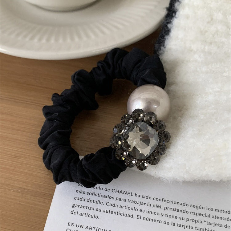Wholesale Elegant Black Pearl Hair Ties Hair Scrunchies