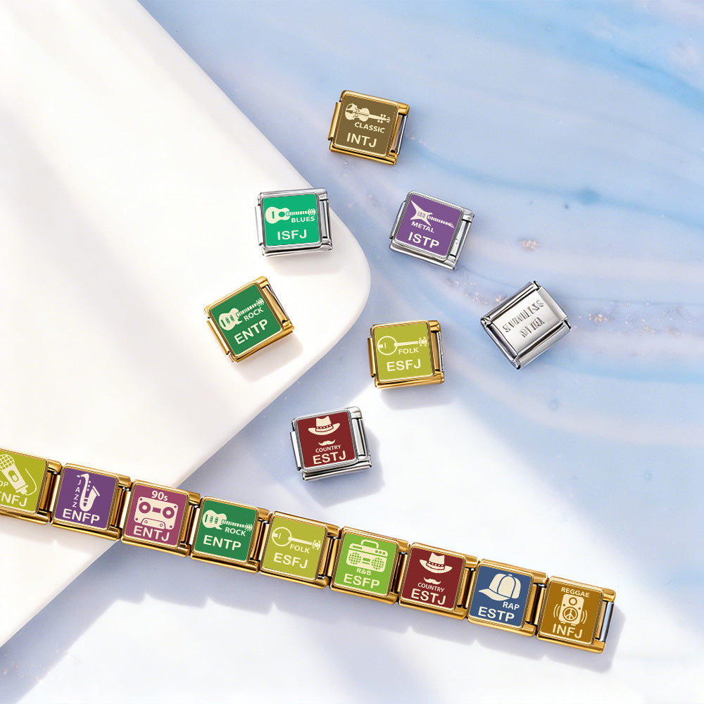 Wholesale Stainless Steel MBTI Square Module DIY Bracelet Watch Band Chain Jewelry Accessory