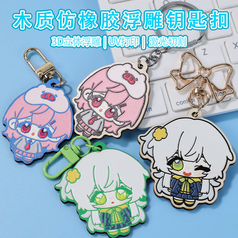 Wholesale Wooden Imitation Rubber Keychain Custom Wooden Relief Pendant Custom Two-Dimensional Millet Bag Pendant