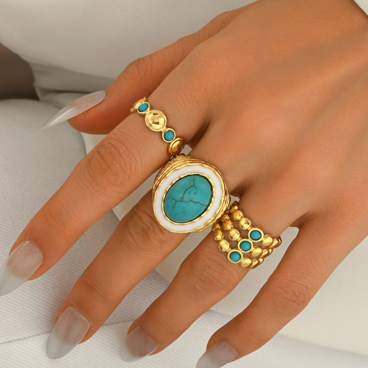 Wholesale Vintage Geometric Turquoise Open Ring - Fashion Jewelry Accessory for Women