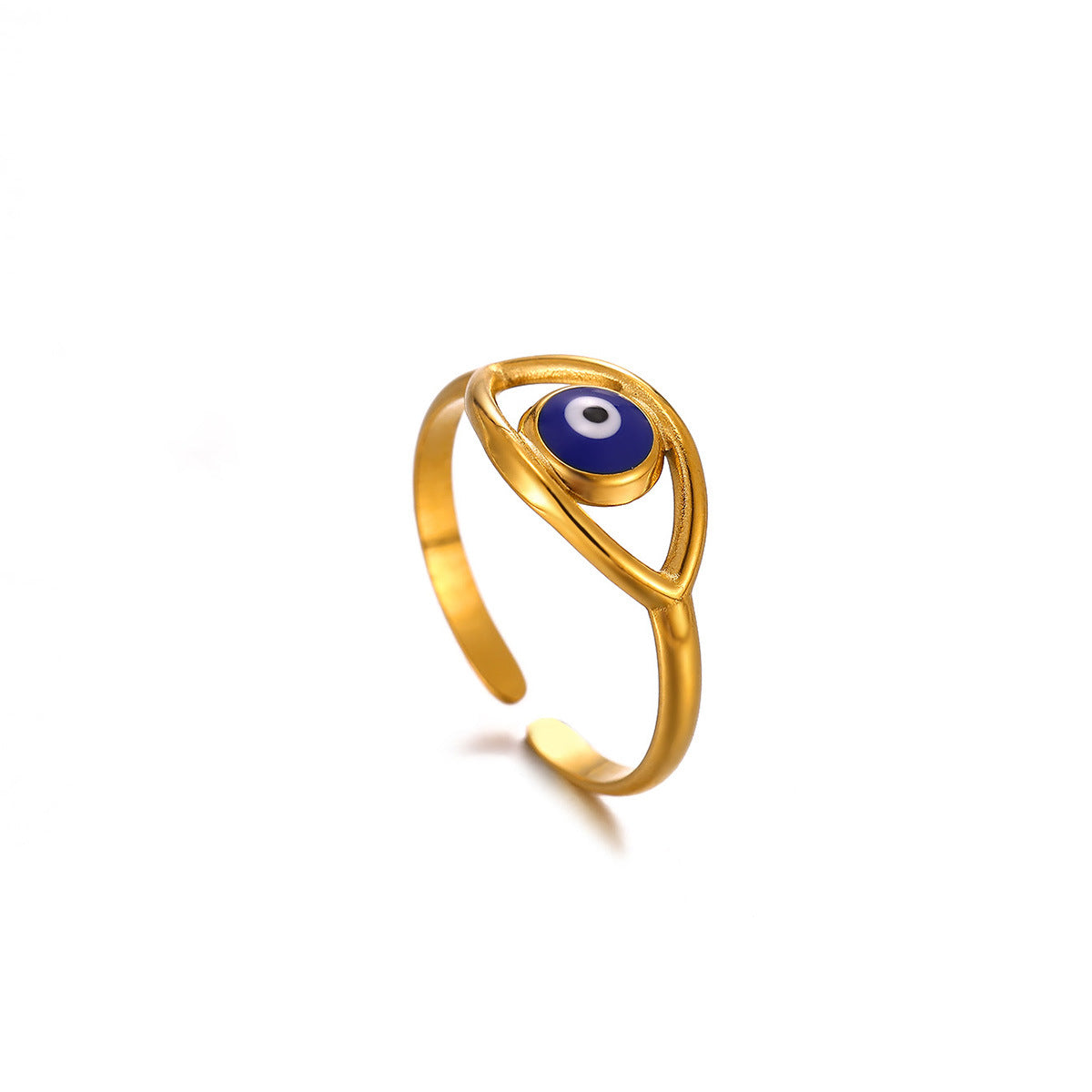 Wholesale Fashion Evil Eye Open Ring Adjustable Stainless Steel Turkish Blue Eye Jewelry Accessory