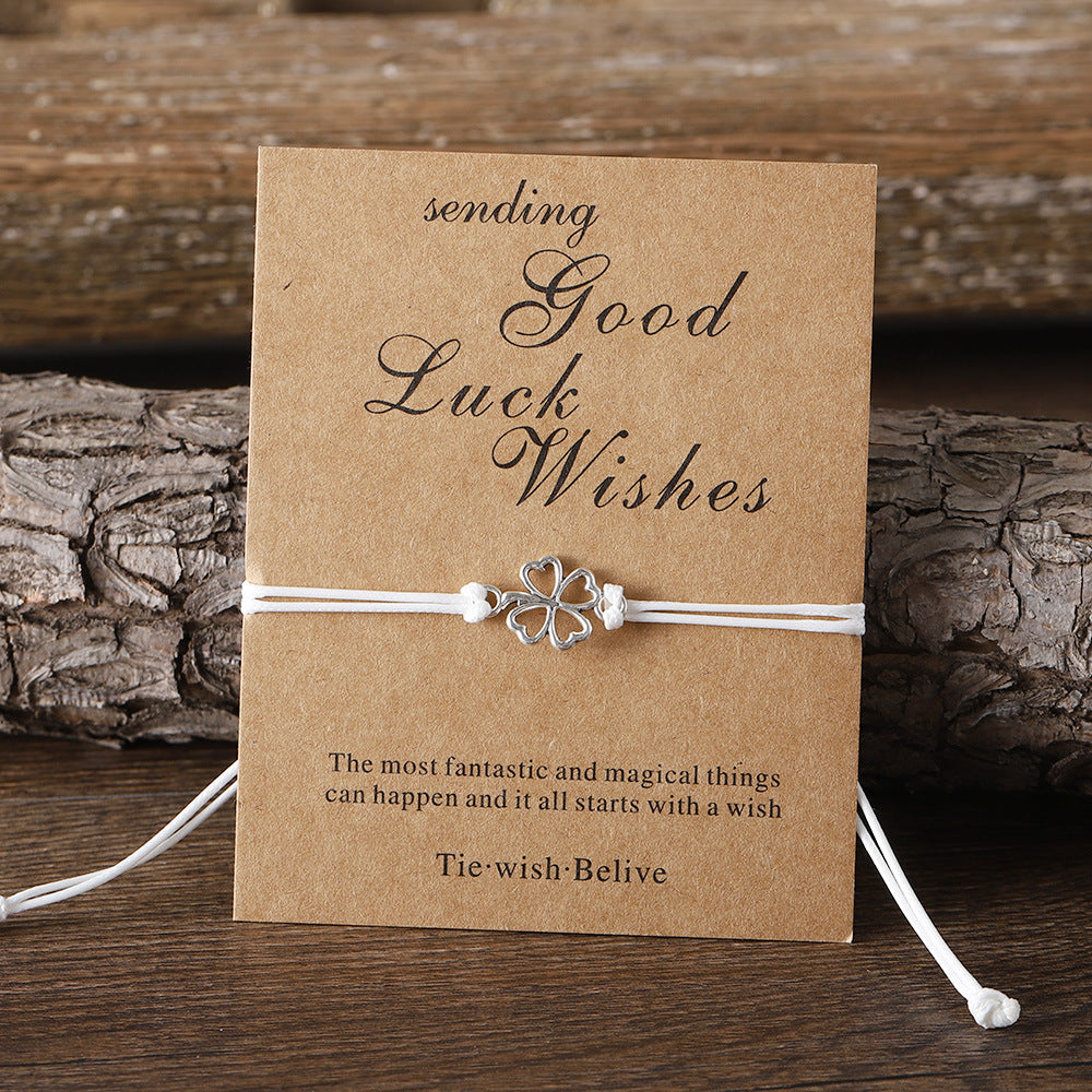 Wholesale Lucky Four Leaf Clover Card Braided Color Rope Adjustable Bracelet ACC-BT-zhiyu003