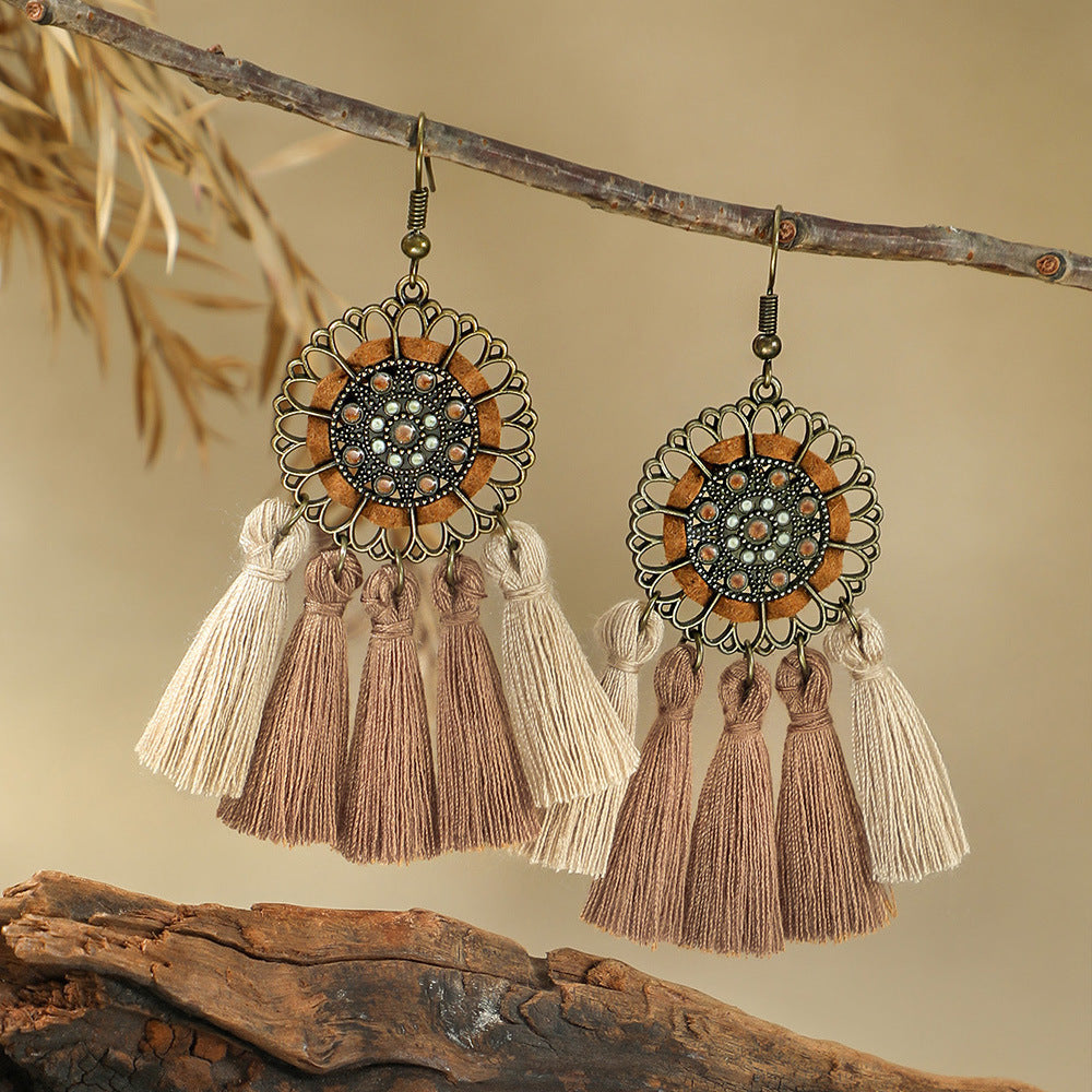 Wholesale Bohemian Style Handmade Tassel Earrings Zinc Alloy Jewelry Accessory