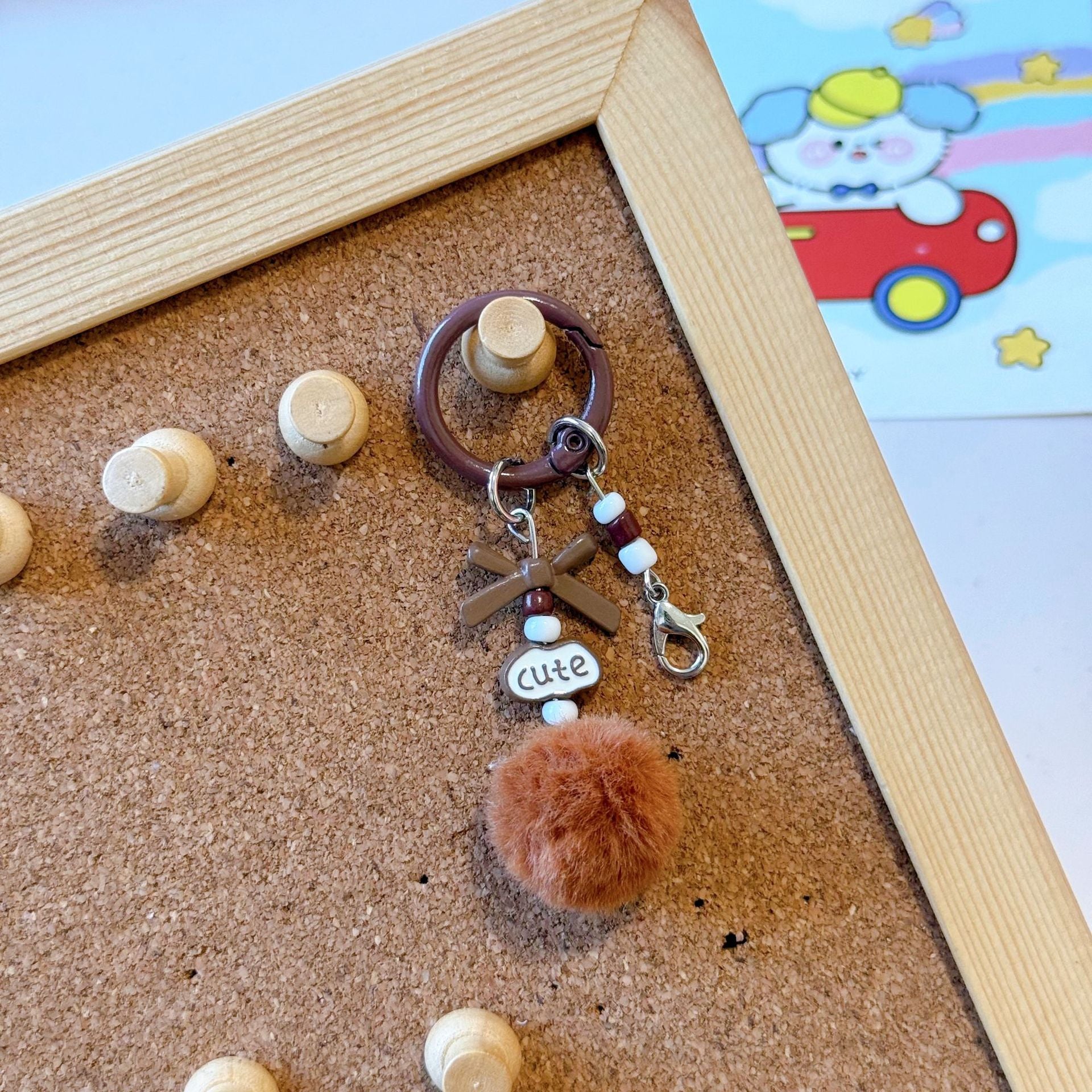 Wholesale Stylish DIY Cute Keychain Craft Kit Metal Lobster Clasps Beads Pom Poms Bows For Bag Charm Car Key Accessory Boutique Resale