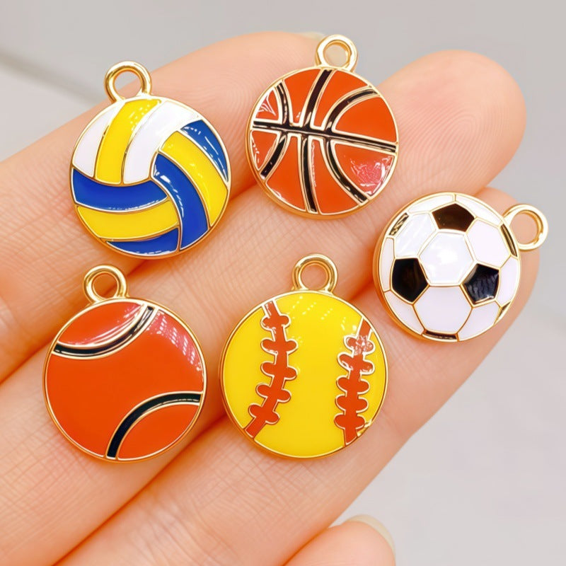 Wholesale DIY Alloy Drip Oil Accessories Sports Equipment Football Basketball Volleyball Pendant Keychain Bracelet Jewelry Pendant