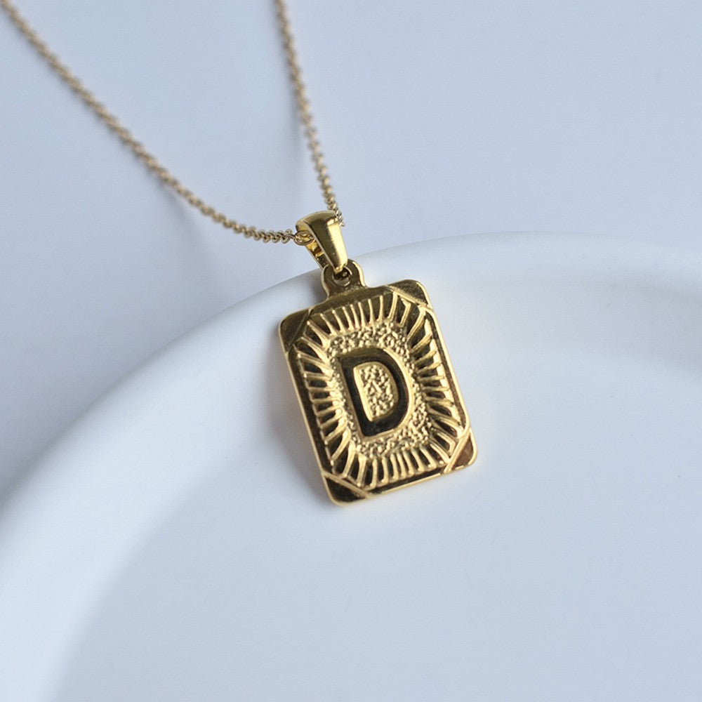 Wholesale Stainless Steel Letter Square Brand Pendant Plated 18K Necklace