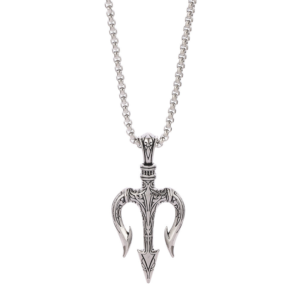 Wholesale retro trident metal personality pendant necklace