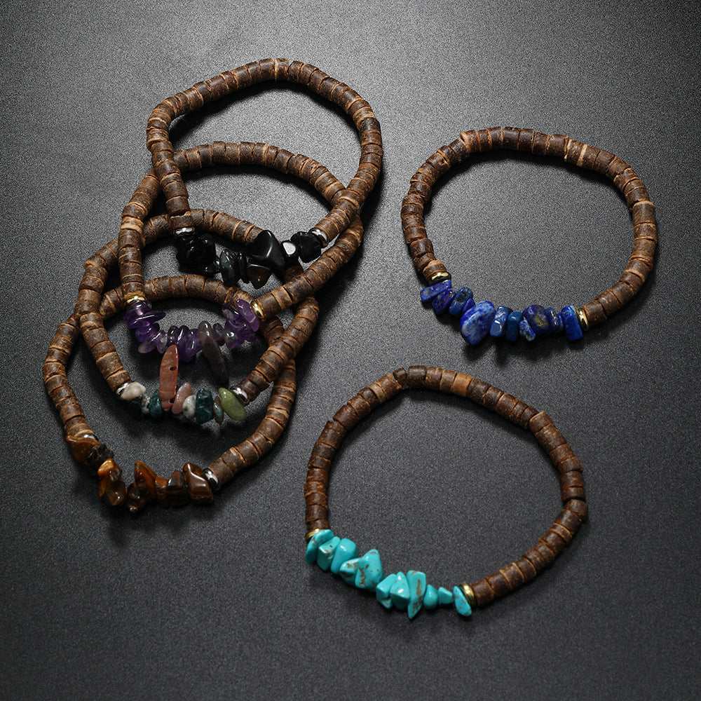Wholesale 3pcs nut Shell Wood Bead Turquoise Bracelet