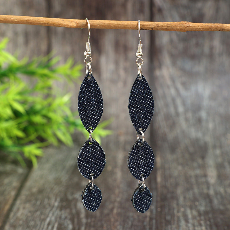 Wholesale Bohemian Retro Denim Water Drop Splicing Long Earrings Fashion Accessory
