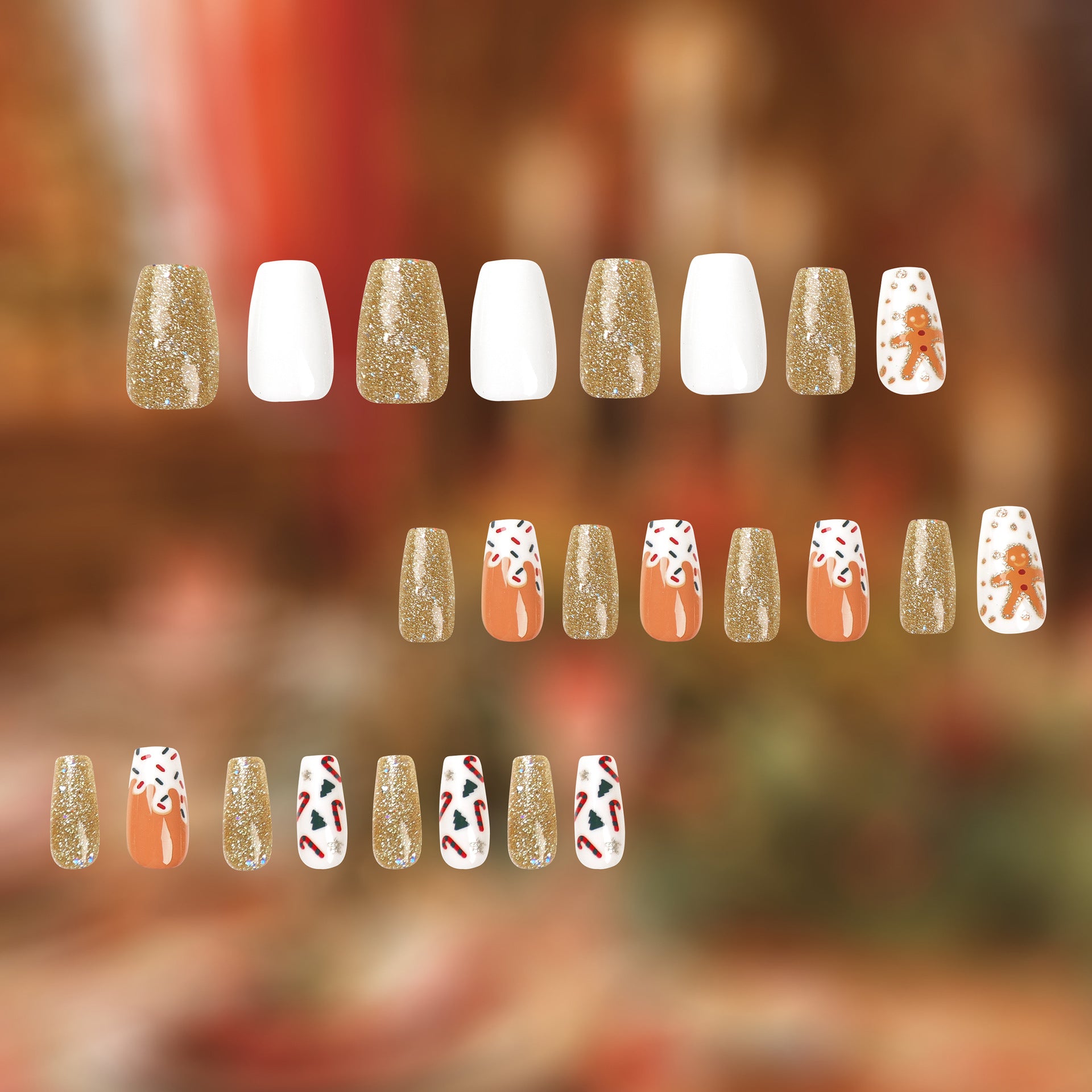 Wholesale 24 Pieces/box Christmas Elk Press-on Nails Kits Nail Stickers ACC-NS-LeFan024