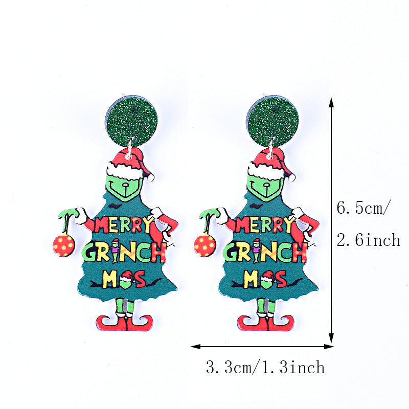 Wholesale Christmas Green Furry Monster  Heart-Shaped Earrings