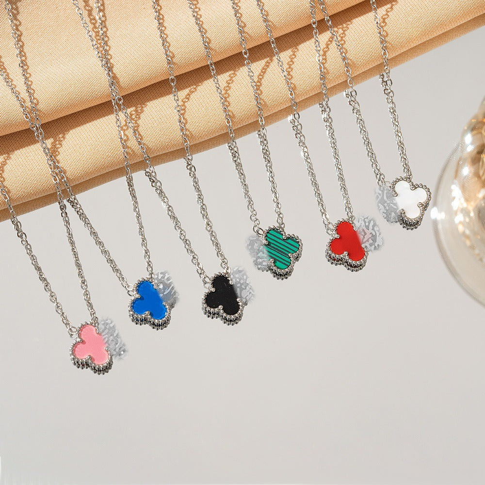 Wholesale Titanium Steel Lucky Four Leaf Clover Pendant Necklace Double Sided Mother Of Pearl Design Trendy Jewelry Accessory ACCVIP