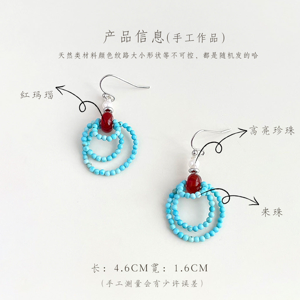 Wholesale Ethnic Handmade Red Agate &  Turquoise Earrings Copper - Boutique Resale Jewelry Accessory