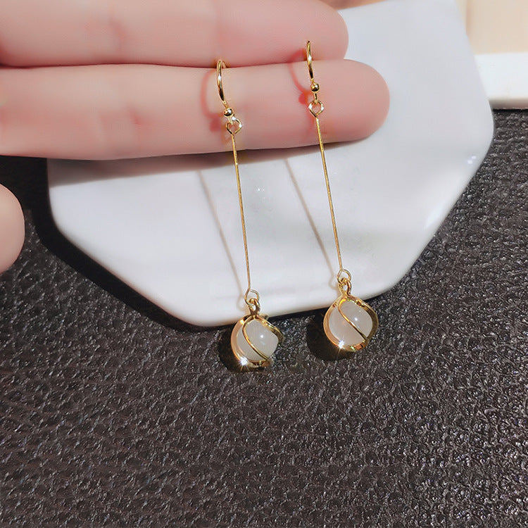 Wholesale S925 silver needle Opal tassel long light luxury  earrings