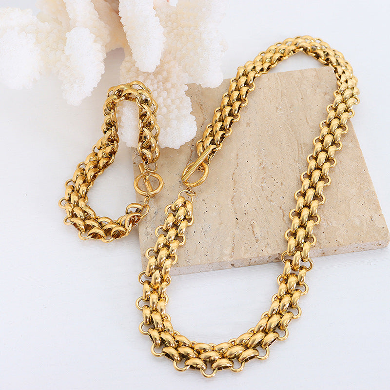 Wholesale Ring Buckle Chunky Chain Gold Plated Titanium Steel Jewelry Set Trendy Fashion Accessory for Gift or Resale