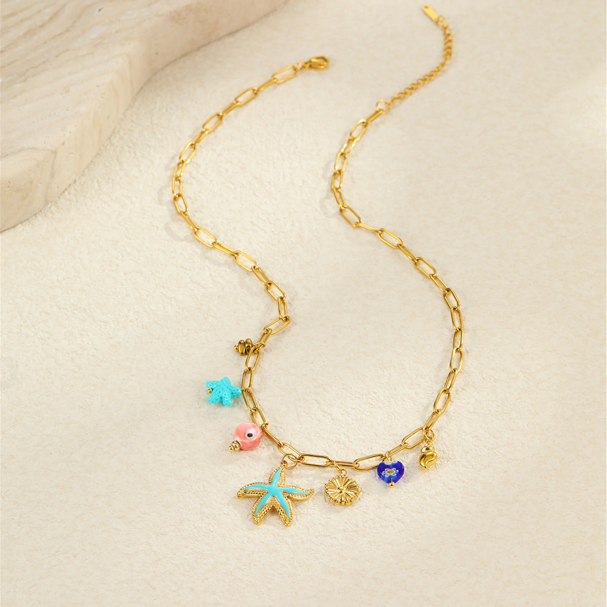 Wholesale  Summer Ocean Style Dopamine Dripping Oil Starfish Stainless Steel Necklace