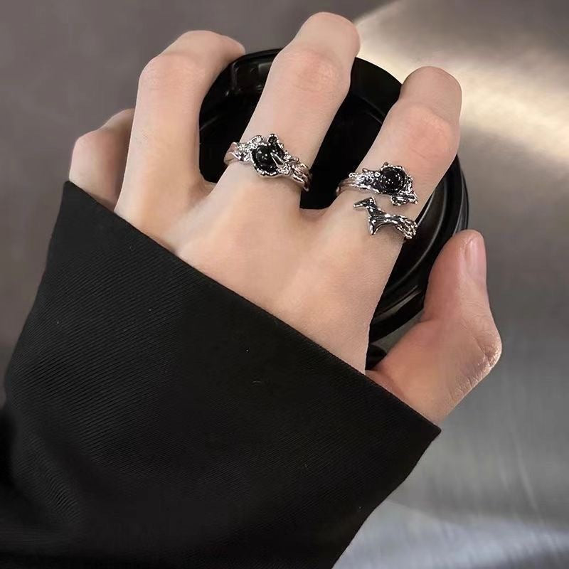 Wholesale Zinc Alloy Retro Dark Style Adjustable Ring - Couple' s Hip Hop Fashion Gift