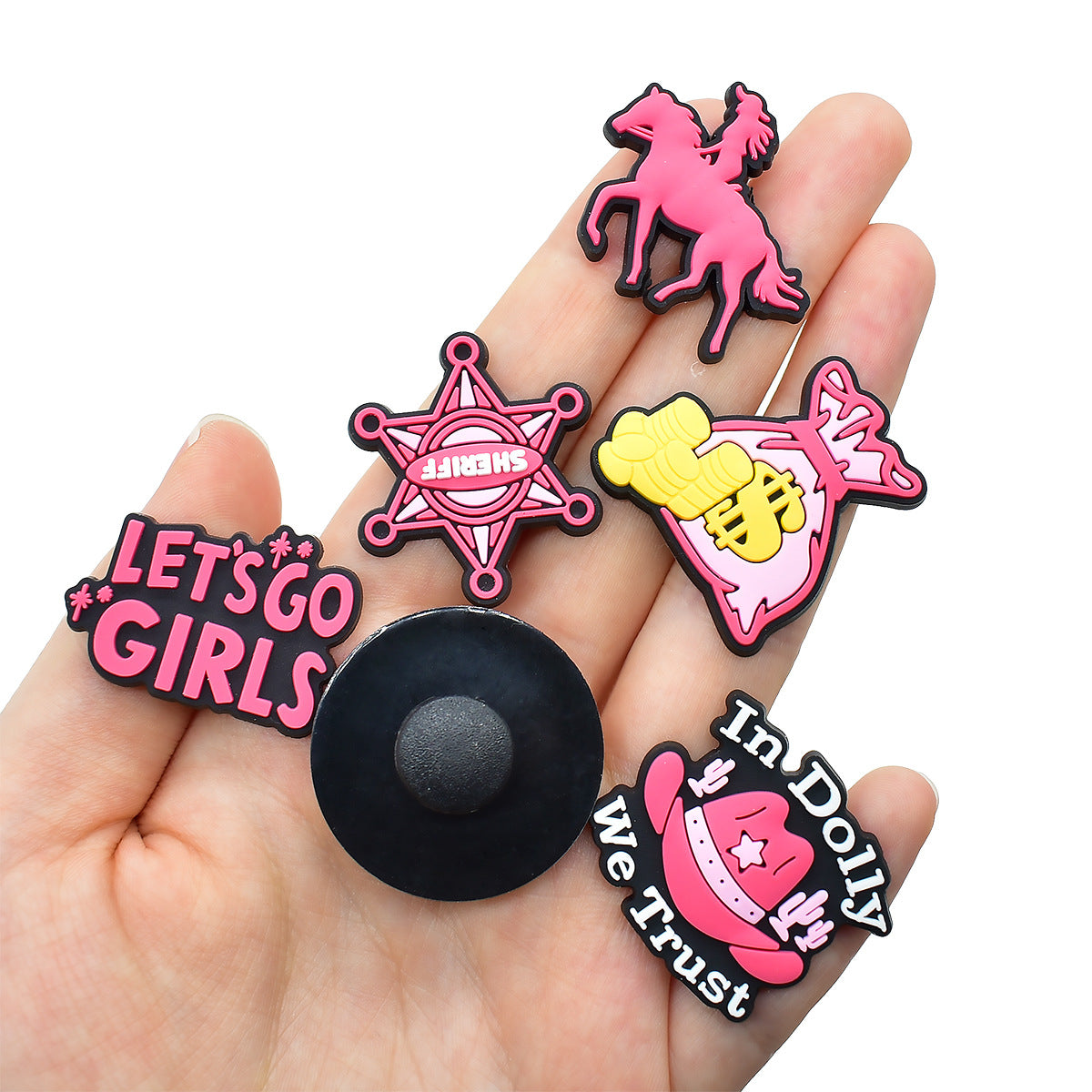 Wholesale Chic Pink Cowgirl Shoe Charms PVC Soft Rubber DIY Garden Shoe Decor