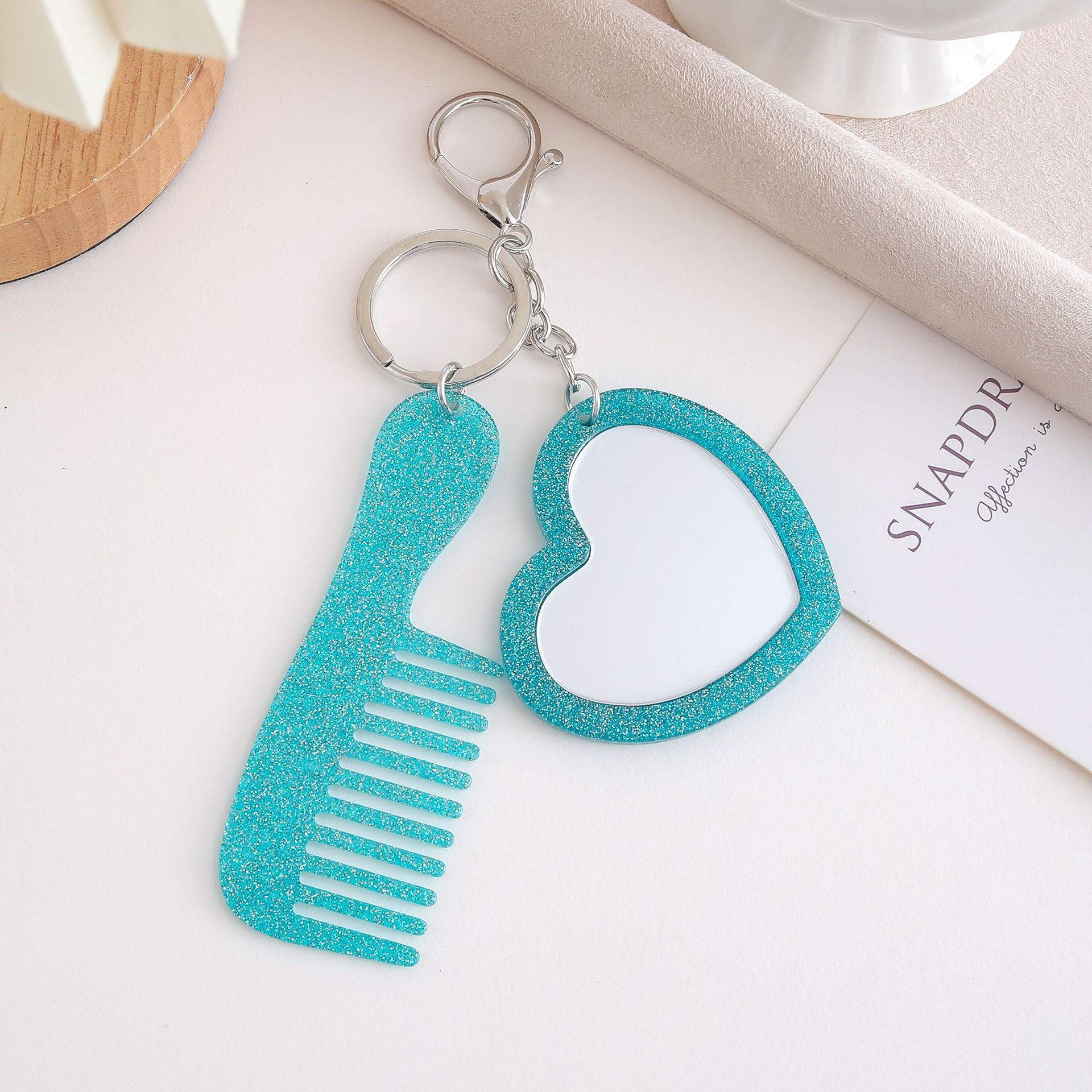 Wholesale Glitter Heart Makeup Mirror Keychain