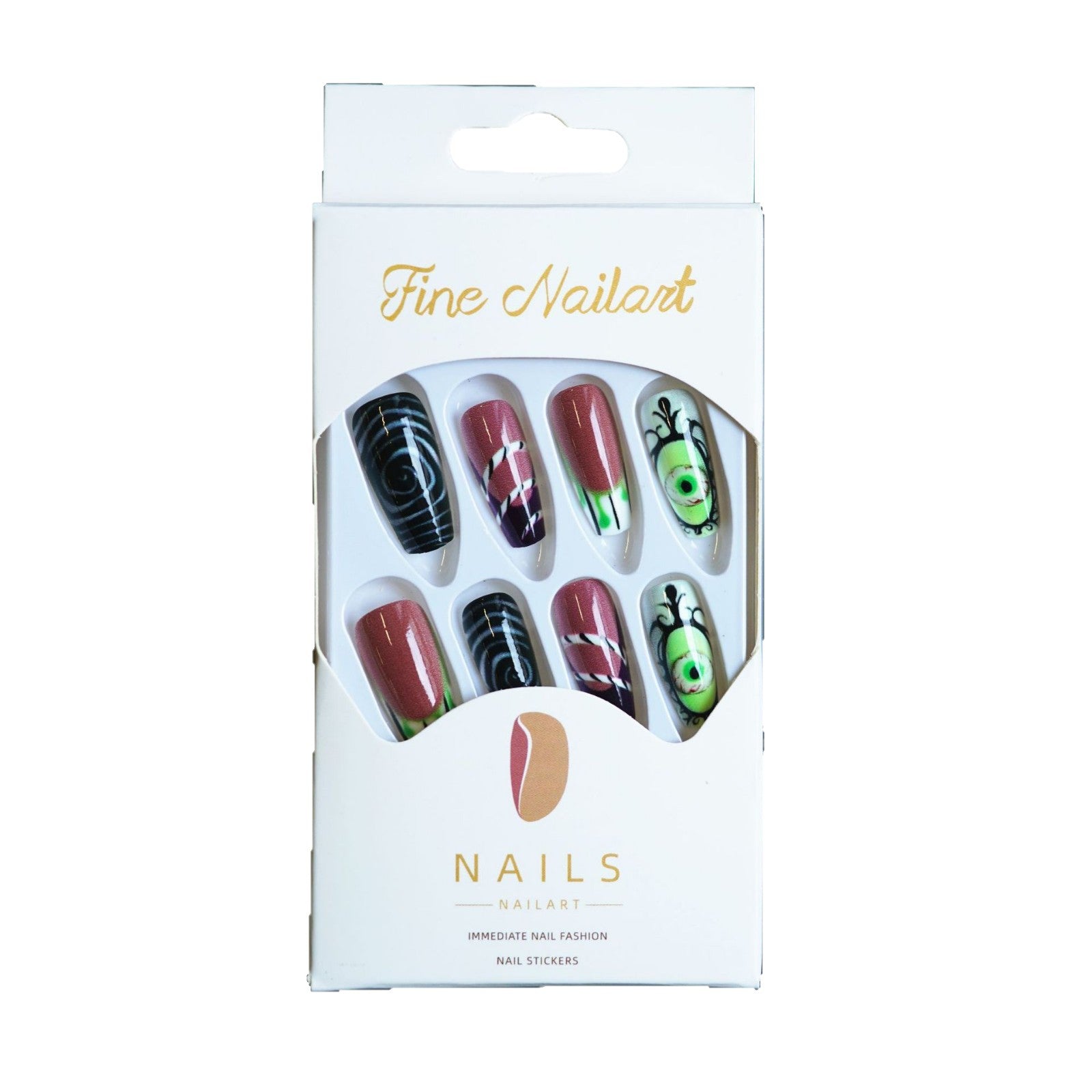 Wholesale 24 Pieces/ box  Green Eyes Swirl Nails Kits Nail Stickers