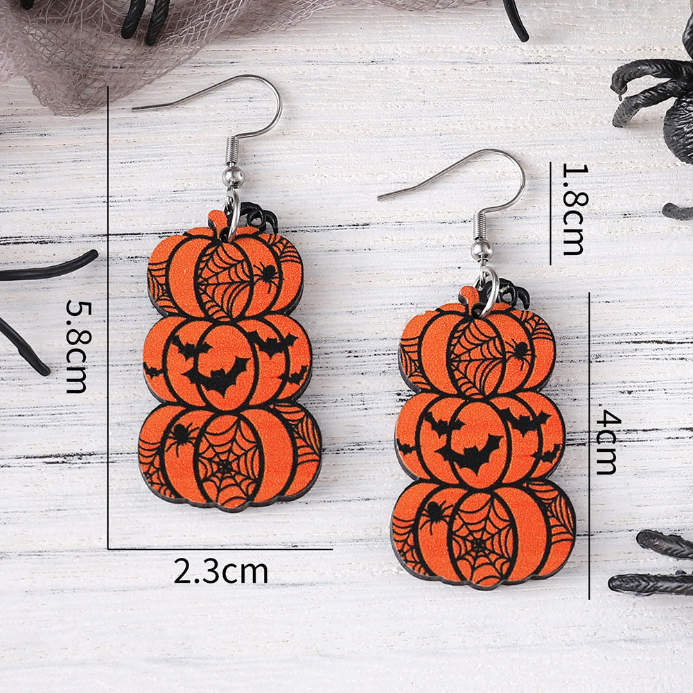 Wholesale Halloween Bat Ghost Face Pumpkin Gothic Style Wood Pendant Earrings ACC-ES-ChuLian055